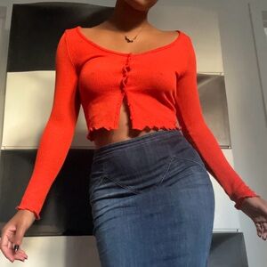 Women's Red Cropped Button-Up Top